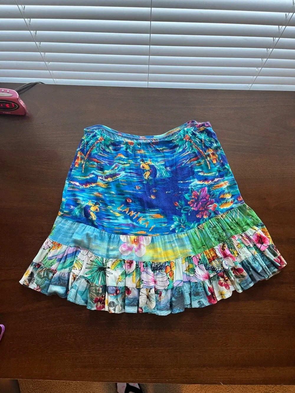 Jams World Hawaiian Skirt XL Lanikai Print Tropical Ruffle Hem Made in Hawaii
